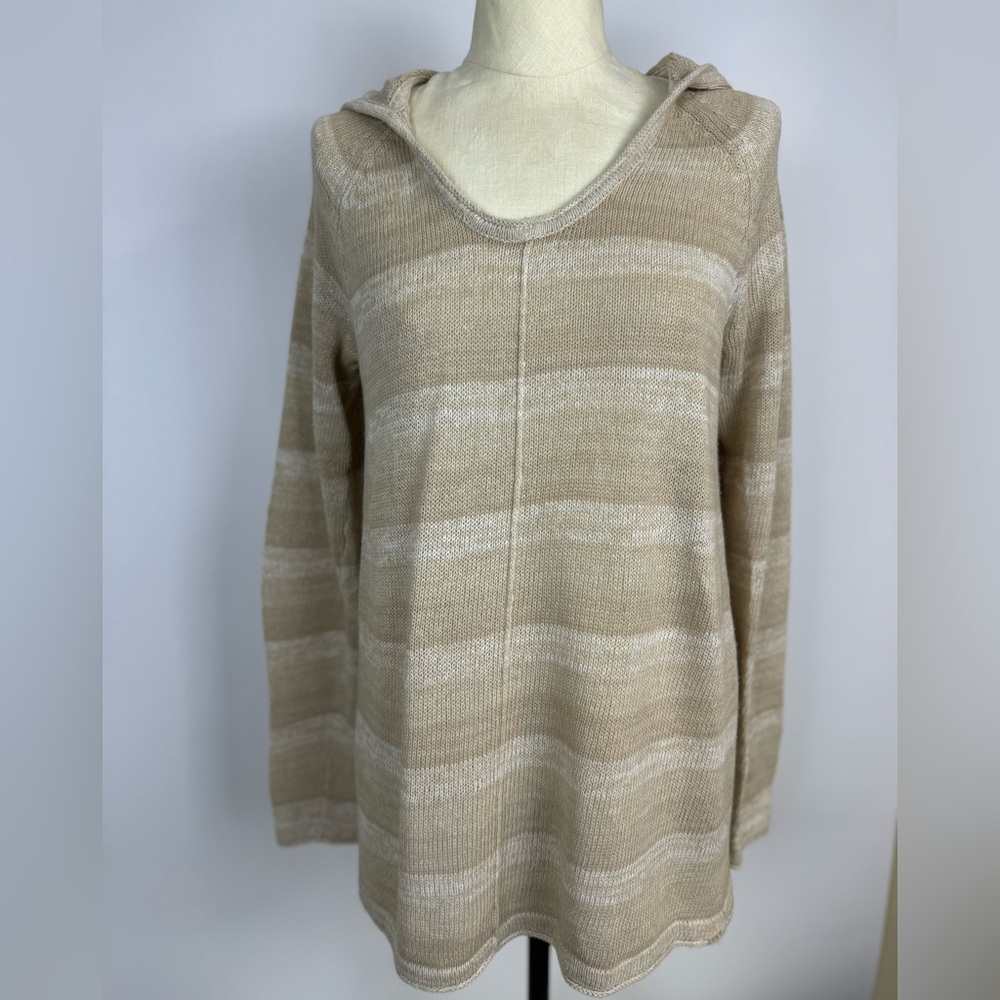 Tommy Bahama 
Linen Blend Pullover Tan & White Striped Hoodie Sweater
